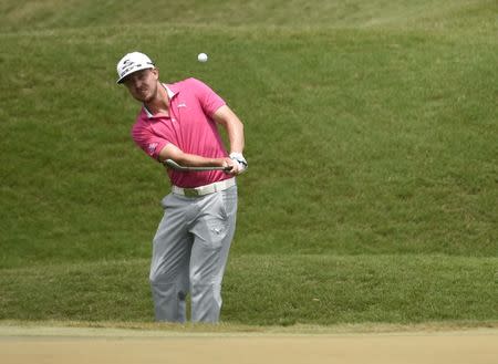 May 15, 2016; Ponte Vedra Beach, FL, USA; Jonas Blixt chips onto the 2nd green during the final round of the 2016 Players Championship golf tournament at TPC Sawgrass - Stadium Course. Mandatory Credit: John David Mercer-USA TODAY Sports / Reuters Picture Supplied by Action Images