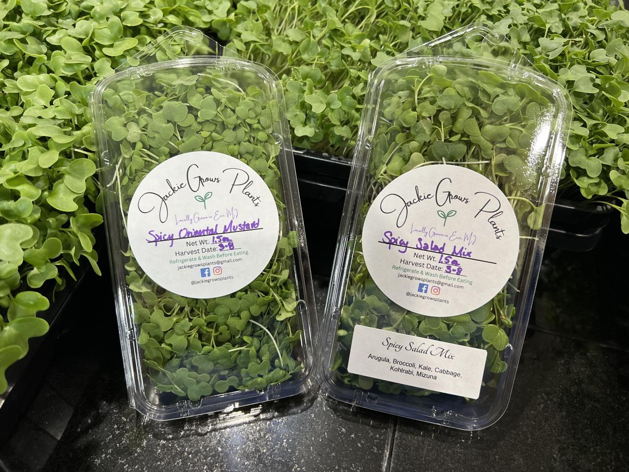 On Saturdays, Erie resident Jackie Grow sells microgreens at the Monroe Farmers Market, 20 E. Willow St.