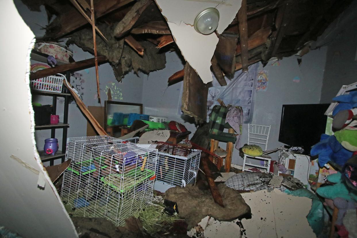 Elisa Combs’ bedroom after a tree fell on her home on Bryant Street in Gastonia early Thursday morning, Aug. 8, 2024, as Tropical Storm Debby brought heavy rain and wind gust to the area.