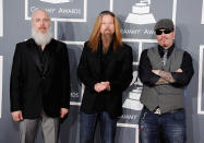 John Campbell, Chris Adler and Willie Adler of Lamb of God arrive at the 55th Annual Grammy Awards at the Staples Center in Los Angeles, CA on February 10, 2013.