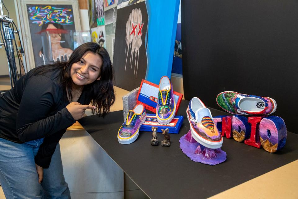 Indio High School students designed and painted blank Vans for the Vans High School Custom Culture competition with the theme of Hometown Pride, Indio, Calif., on Wednesday, April 27, 2022.