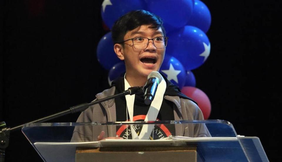 Nadia Almasri of Clovis North won the overall speech competition at the 2023 Fresno County Academic Decathlon with a talk about homelessness.