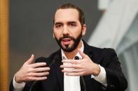 El Salvador President Nayib Bukele speaks during a news conference in San Salvador