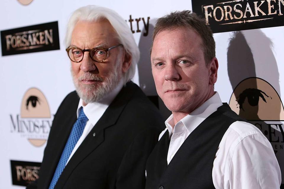 <p>Jesse Grant/Getty </p> Donald Sutherland and Kiefer Sutherland in 2016