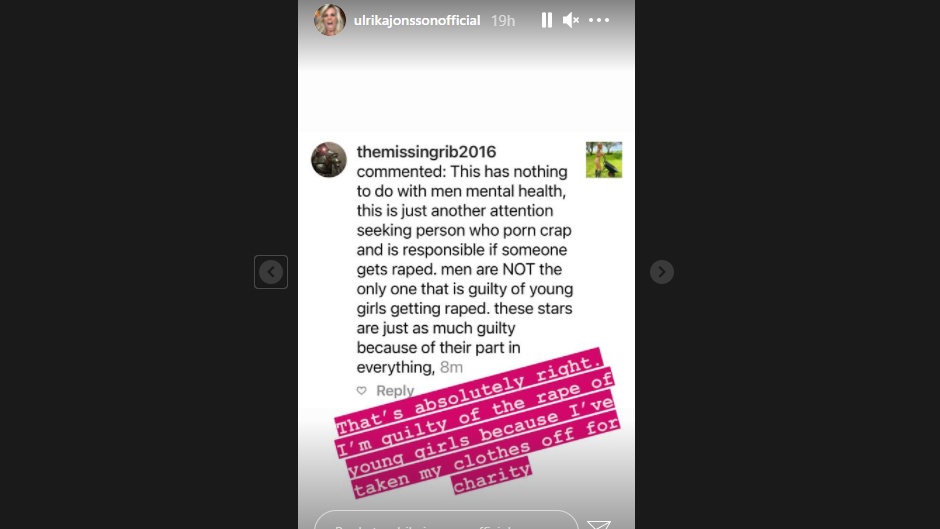 The star addressed the comment on Instagram. (Ulrika Jonsson Instagram)