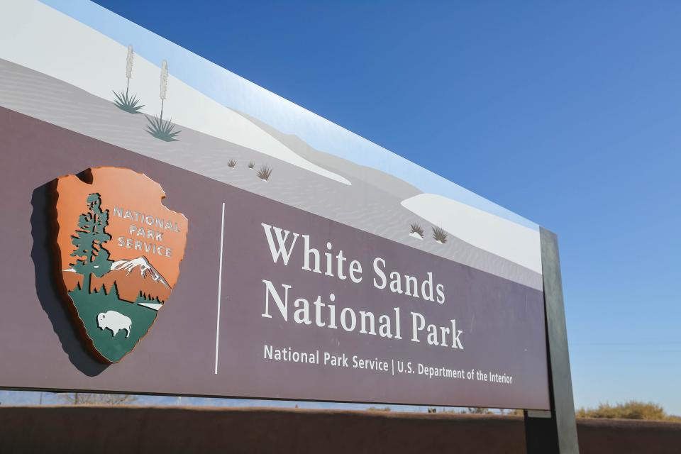 New White Sands National Park signs are displayed at White Sands National Park outside Alamogordo on Saturday, Jan. 2, 2021.