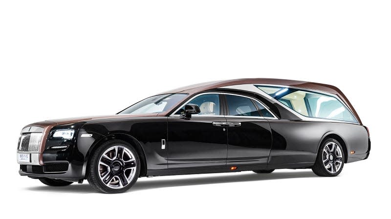 A photo of a Rolls Royce Ghost hearse. 