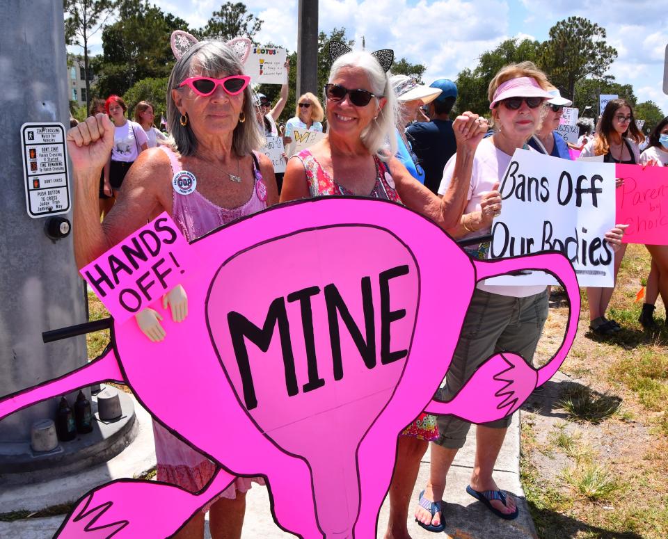 Hundreds of pro-abortion rights protesters showed up Saturday afternoon outside the Moore Justice Center in Viera for a Bans off Our Bodies protest.