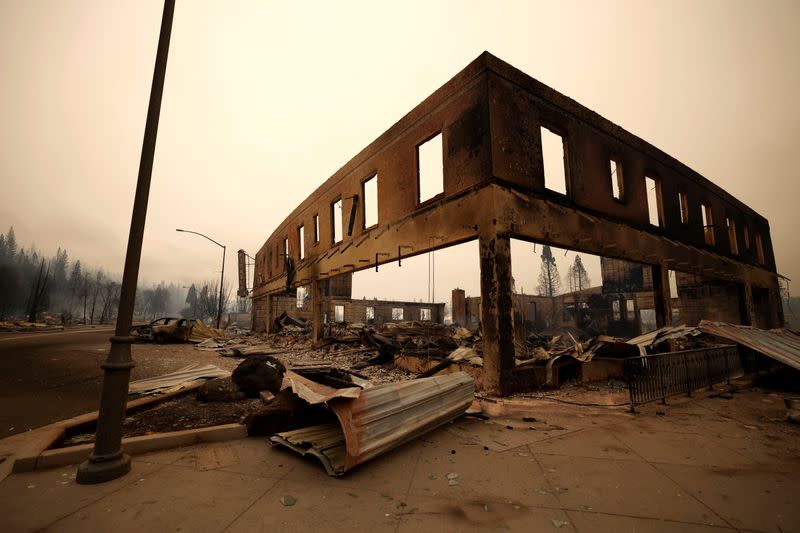 Burned out commercial building at the Dixie Fire in Greenville