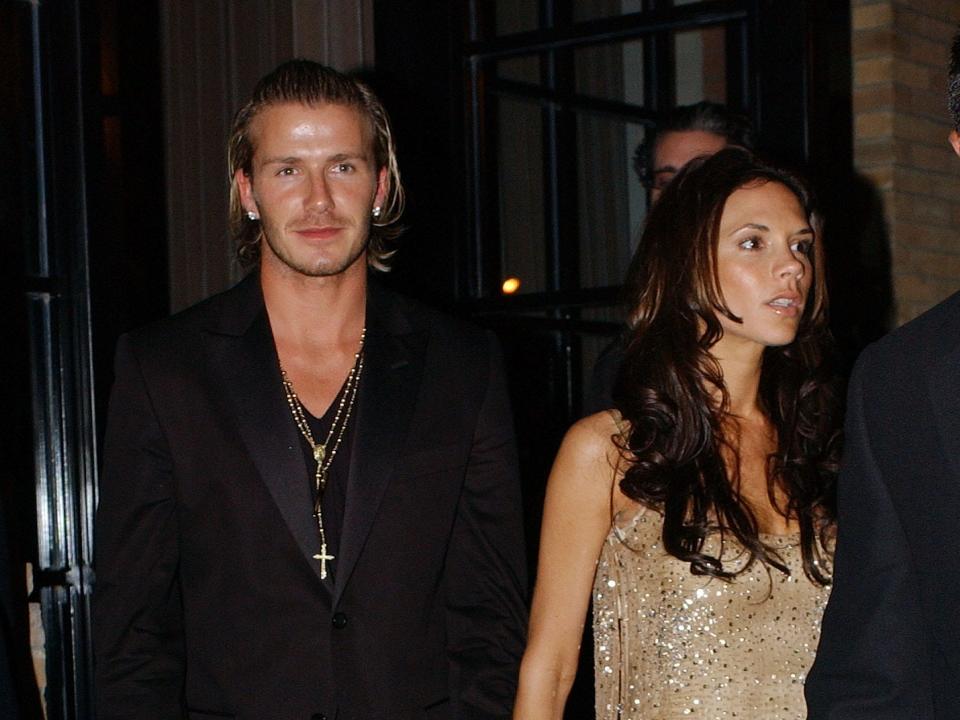 David Beckham and Victoria Beckham after a Vogue party in May 2002 in New York City.