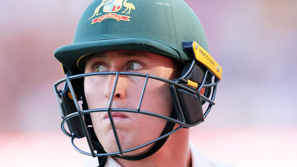 Pictured here, Australia Test batsman Marnus Labuschagne looks on in confusion.