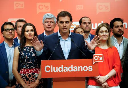 Ciudadanos party leader Albert Rivera reacts after results were announced in Spain's general election in Madrid, Spain, June 26, 2016. REUTERS/Javier Barbancho