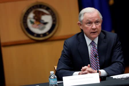 Attorney General Jeff Sessions speaks during a meeting with the Organized Crime Council and Organized Crime Drug Enforcement Task Force Executive Committee in Washington, D.C., U.S. April 18, 2017. REUTERS/Aaron P. Bernstein