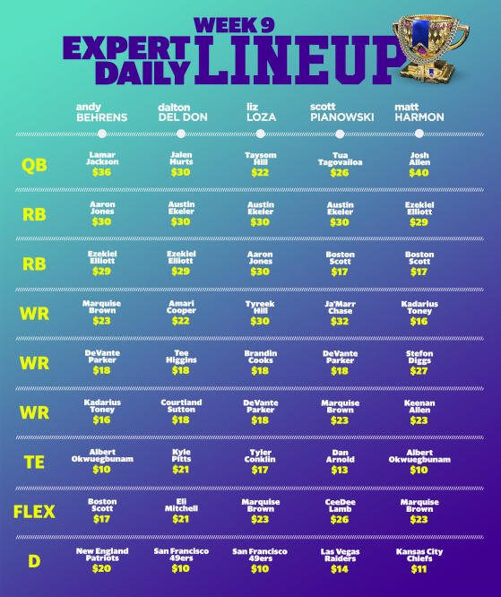 best daily fantasy lineup week 9