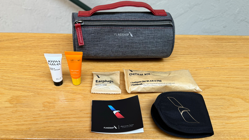 Inside the new American Airlines Flagship Business amenity kit. - Kyle Olsen/CNN Underscored