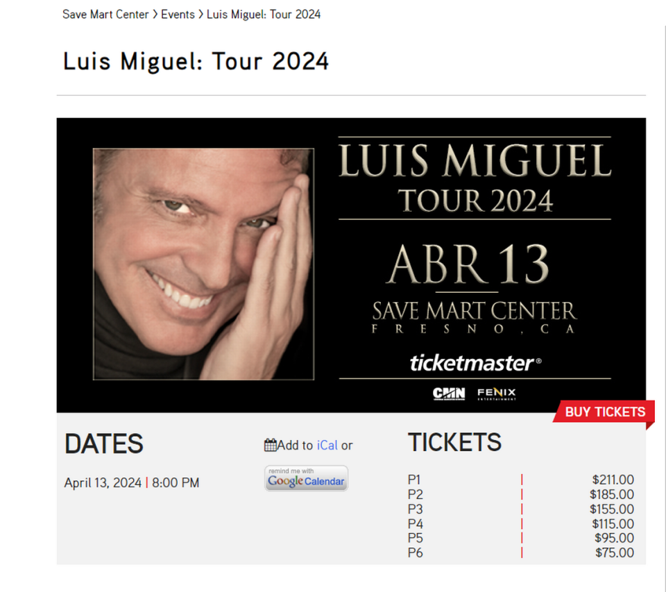 Luis Miguel: Tour 2024 at the Save Mart Center