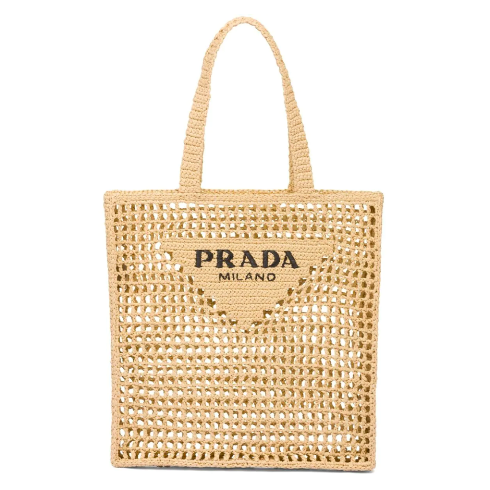 Prada Woven-Logo Raffia Tote Bag