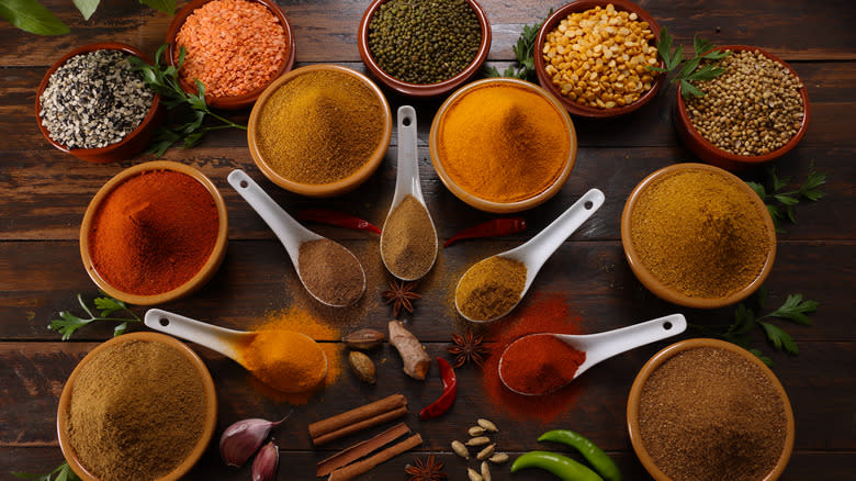 bowls of various spices