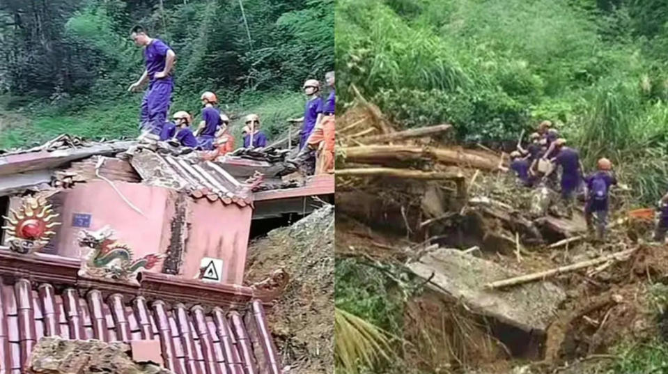 <strong>康熙年間建的清源古寺遭山崩摧毀，一家六口躲雨遇劫遭活埋。（圖／翻攝微博）</strong>