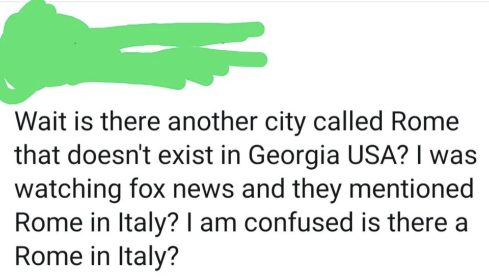 tweet of someone asking if there's a Rome in Italy