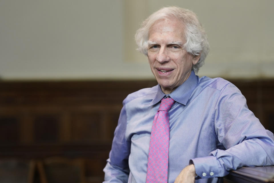 Judge Arthur Engoron poses for a picture in his courtroom in New York, Thursday, Sept. 28, 2023. Starting Monday, Oct. 2, Engoron will preside over a non-jury trial in Manhattan to resolve remaining claims in New York Attorney General Letitia James’ lawsuit against former President Donald Trump, his company and top executives. (AP Photo/Seth Wenig)