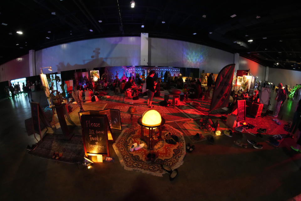 A gathering place at the Psychedelic Science conference in the Colorado Convention Center Wednesday, June 21, 2023, in Denver. (AP Photo/David Zalubowski)