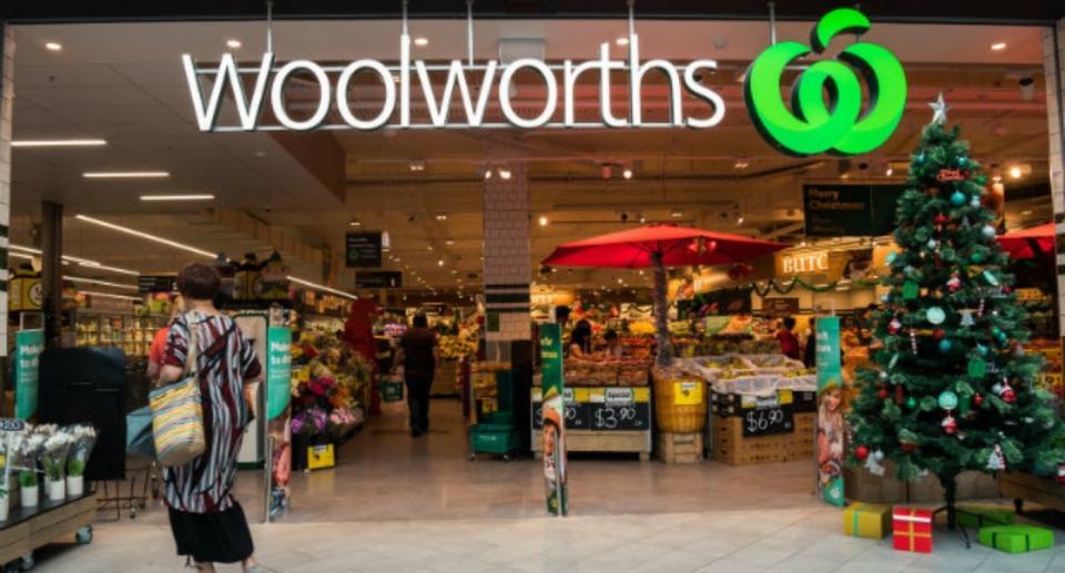 Woolworths shopper enters supermarket to do Christmas shopping