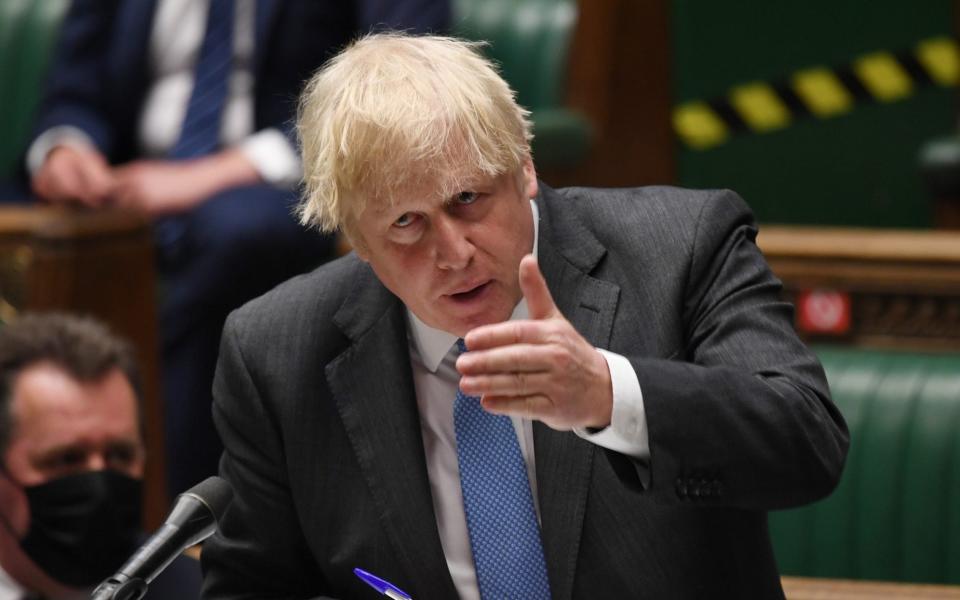 British Prime Minister Boris Johnson takes questions in Parliament, in London, Britain June 16, 2021. UK Parliament/Jessica Taylor/Handout via REUTERS ATTENTION EDITORS - THIS IMAGE HAS BEEN SUPPLIED BY A THIRD PARTY. MANDATORY CREDIT. IMAGE MUST NOT BE ALTERED - JESSICA TAYLOR/UK PARLIAMENT/Reuters