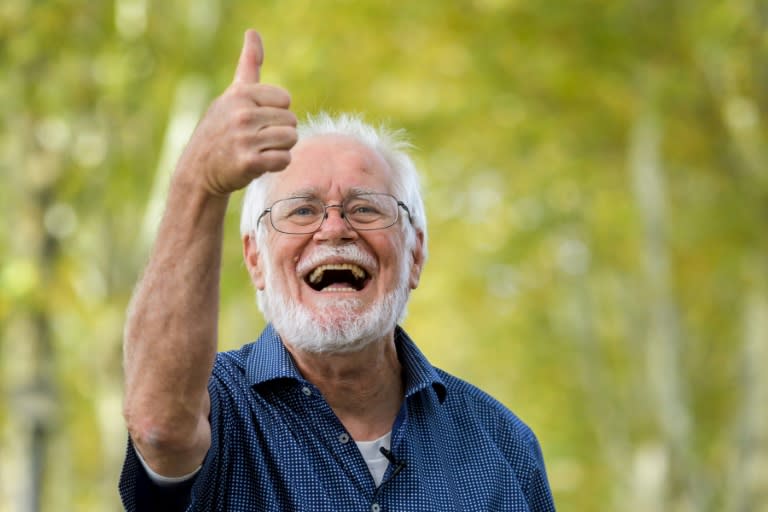 Small is beautiful: Swiss Scientist Jacques Dubochet gives a thumbs-up after being named as one of three winners of this year's Nobel Prize in Chemistry, awarded for their work in cryo-electron microscopy, a method for imaging tiny, frozen molecules