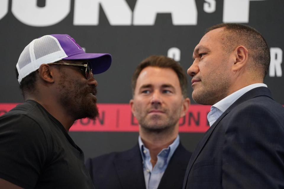 Derek Chisora (left) and Kubrat Pulev again squared up at a press conference ahead of their showdown at the O2 (Victoria Jones/PA) (PA Wire)