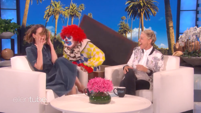 Shortly after a clown jumped out of a box. Source: The Ellen Show