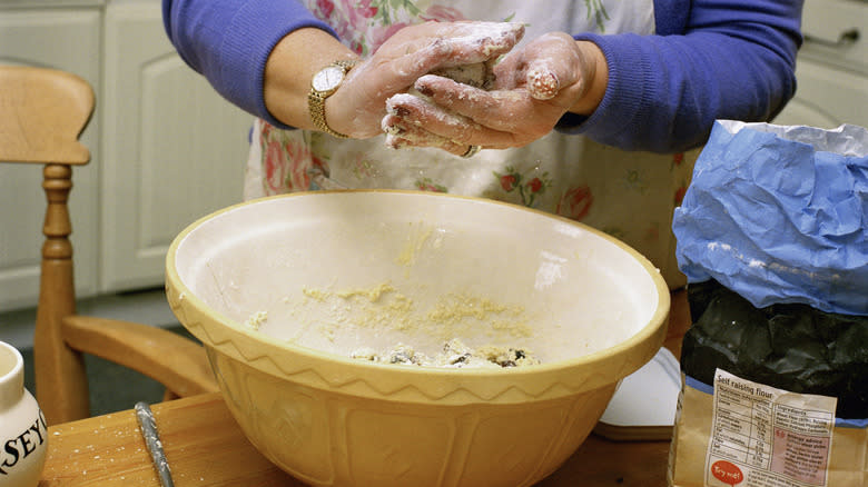 mixing flour together