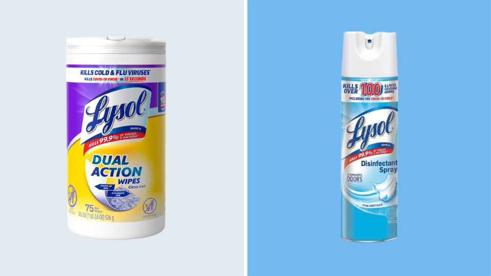 Disinfect surfaces with both wipes and spray.