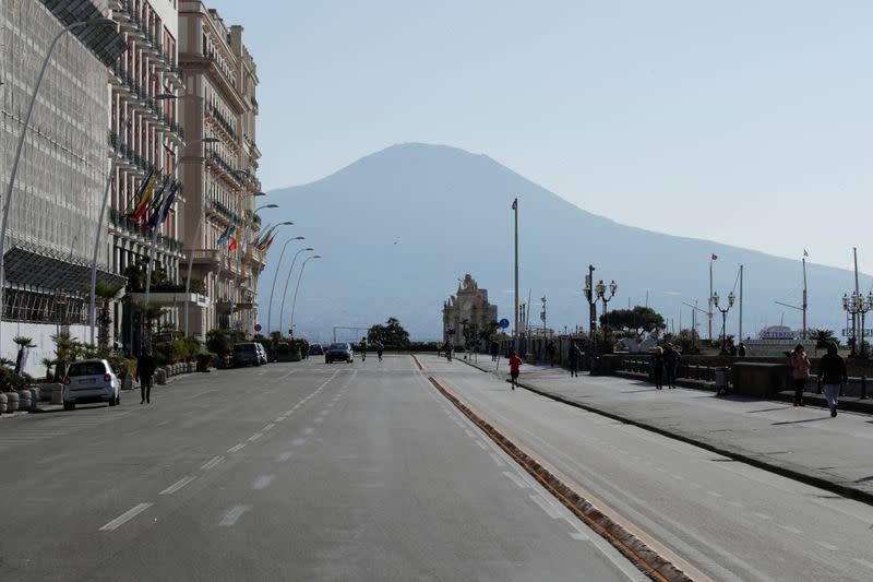 An almost empty Via Partenope is pictured, after a decree orders for the whole of Italy to be on lockdown in an unprecedented clampdown aimed at beating the coronavirus, in Naples