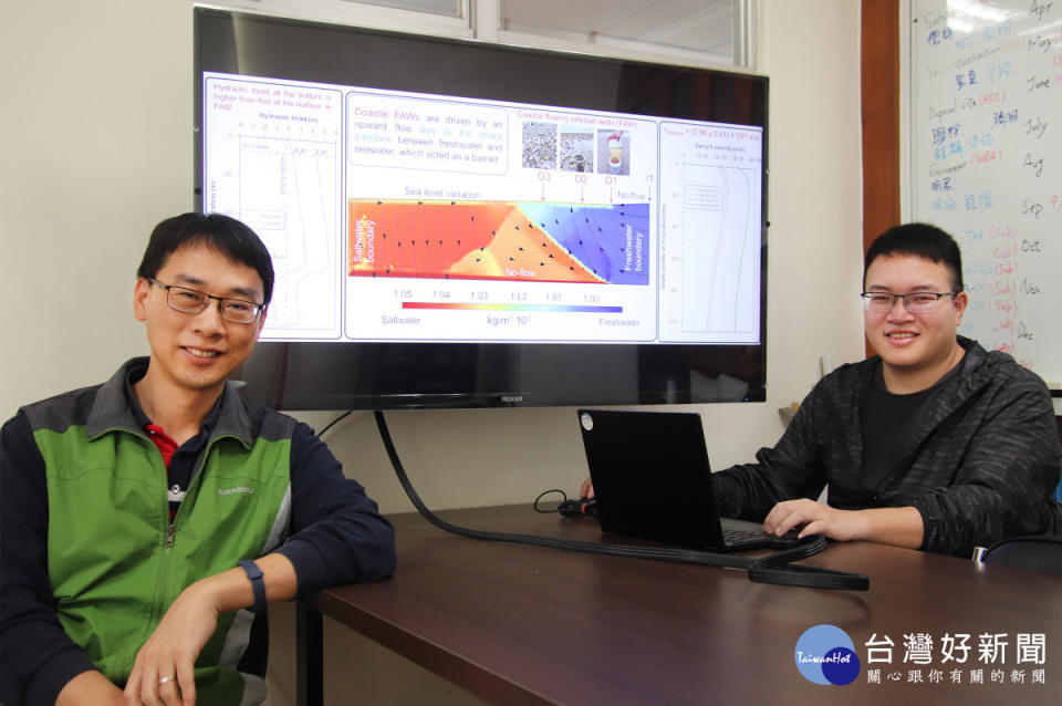 中央大學有關地下水出流現象研究，成果刊載於《水文學雜誌》Journal of Hydrology：Regional Studies頂尖期刊，左為應地所王士榮副教授、右為第一作者越南籍博士生鄧明君。