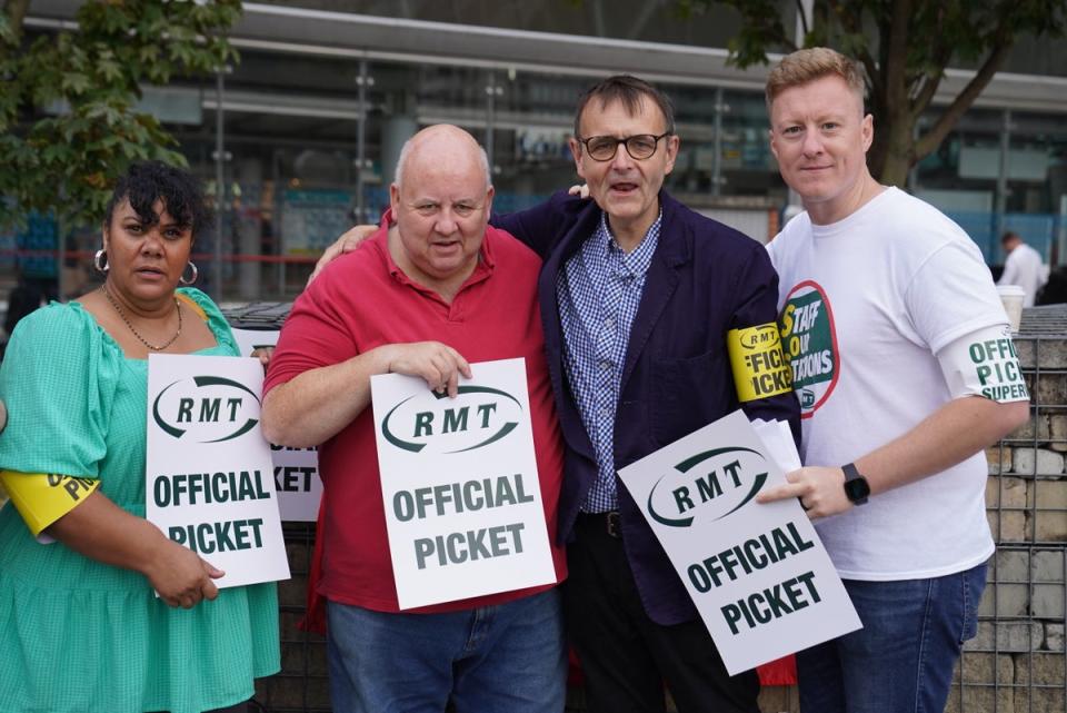 RMT assistant general secretary John Leach (second right) on the picket line at Stratford station in east London (Stefan Rousseau/PA) (PA Wire)