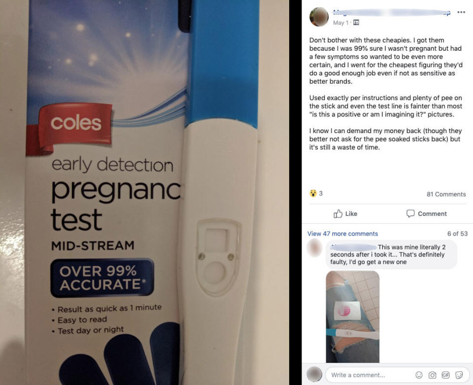 The woman's post drew mixed reviews from others who had used the product. Source: Facebook