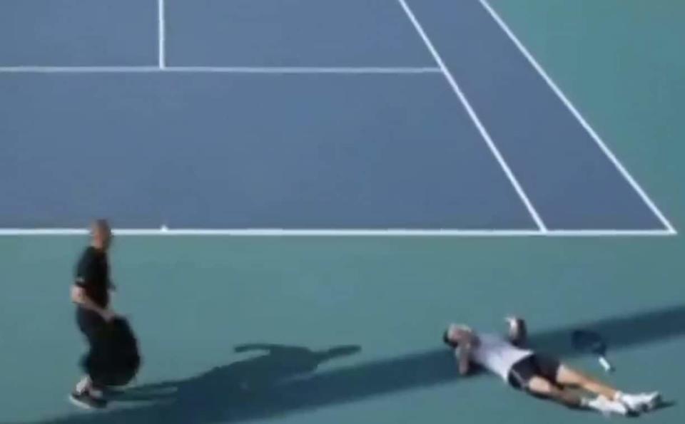 French tennis player Arthur Cazaux collapses on the court at the Miami Open