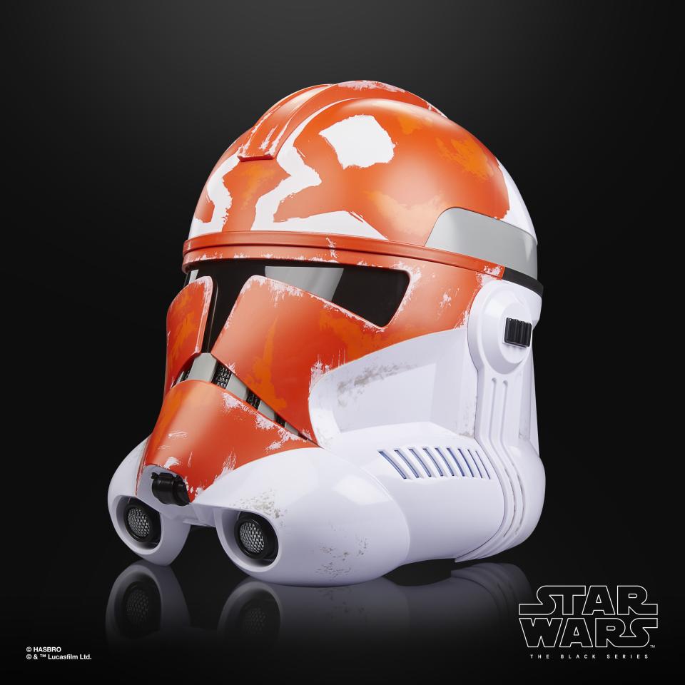 Star Wars The Black Series Ahsoka's Clone Trooper Premium Electronic Helmet product on a black background, from different angles