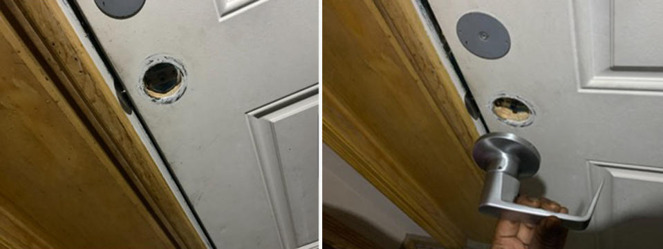 Denisha Vaulx sent photos of her broken front door lock to Vinebrook Homes, but had trouble getting the company to respond to the repair request. (Denisha Vaulx)