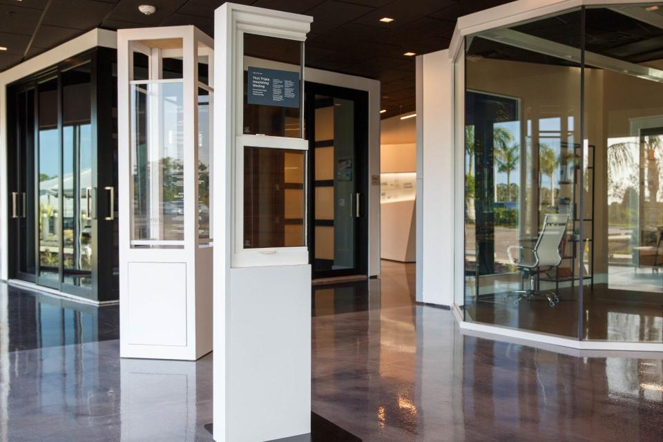A portion of the new PGTI Corporate Showroom in Venice. The 2,400 sq. ft. showroom features multiple PGTI brands and new glass technology displays.