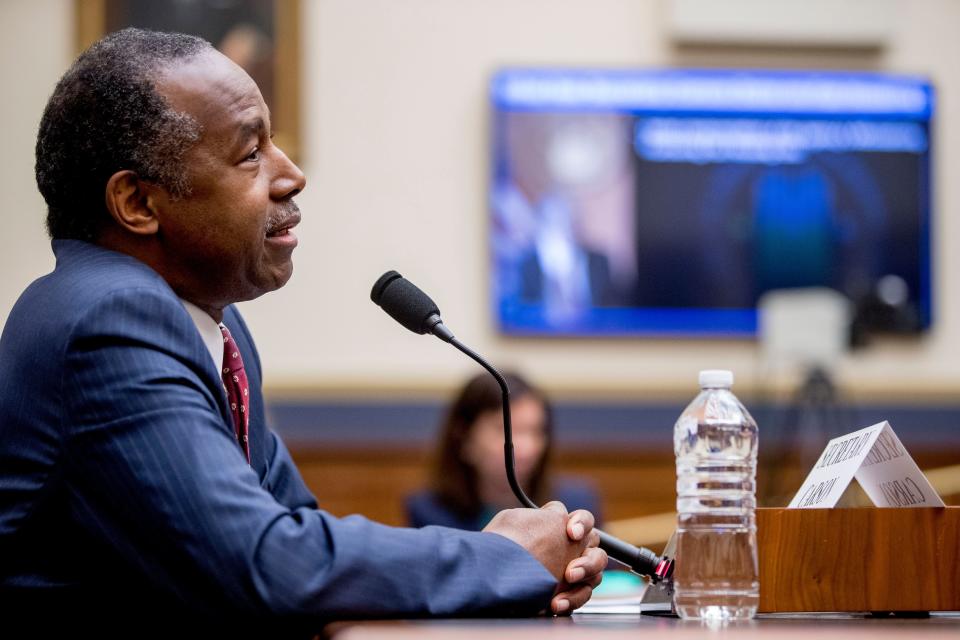 Housing and Urban Development Secretary Ben Carson testifies at a House Financial Services Committee oversight hearing on Capitol Hill in Washington, Tuesday, May 21, 2019.(AP Photo/Andrew Harnik)