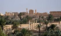 The ancient Syrian city of Palmyra, a day after Islamic State (IS) group jihadists fired rockets into the city, killing several people