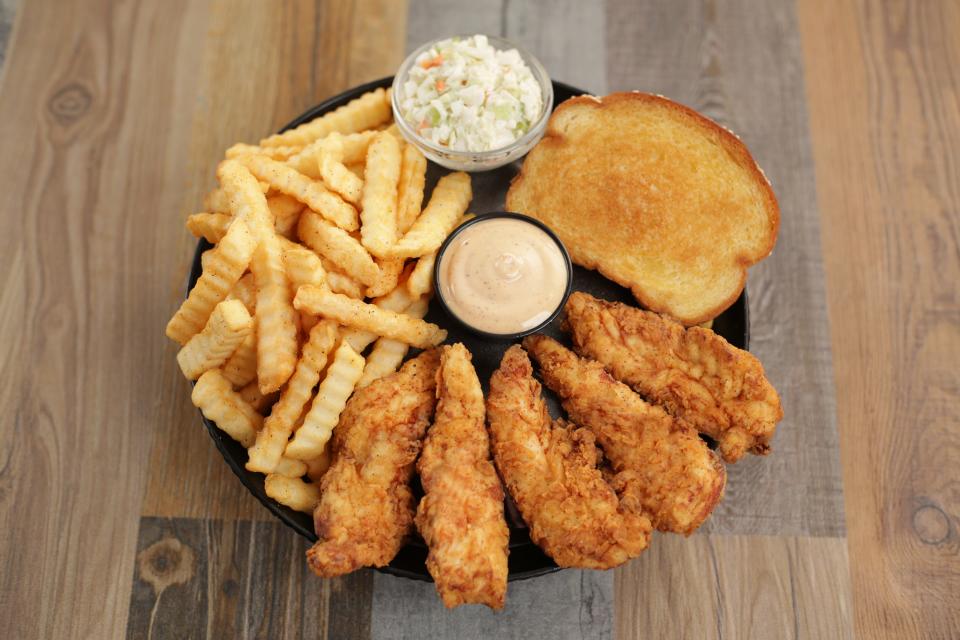 Huey Magoo's chicken meal with fries, Texas toast and coleslaw.