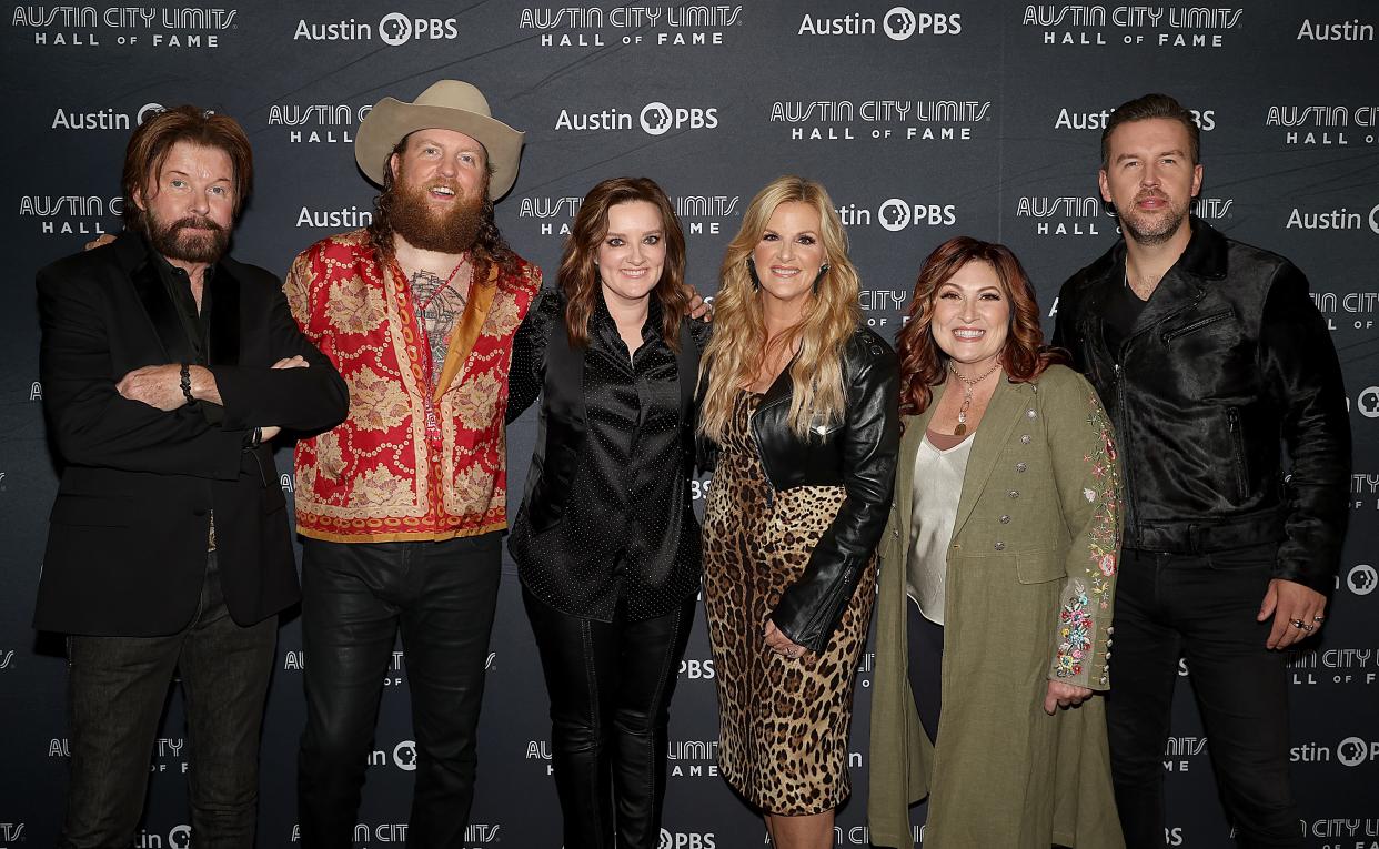 Ronnie Dunn, from left, John Osborne (Brothers Osborne), Brandy Clark, Trisha Yearwood, Jo Dee Messina and T.J. Osborne at the "Austin City Limits" Hall of Fame ceremony on Thursday at ACL Live.
