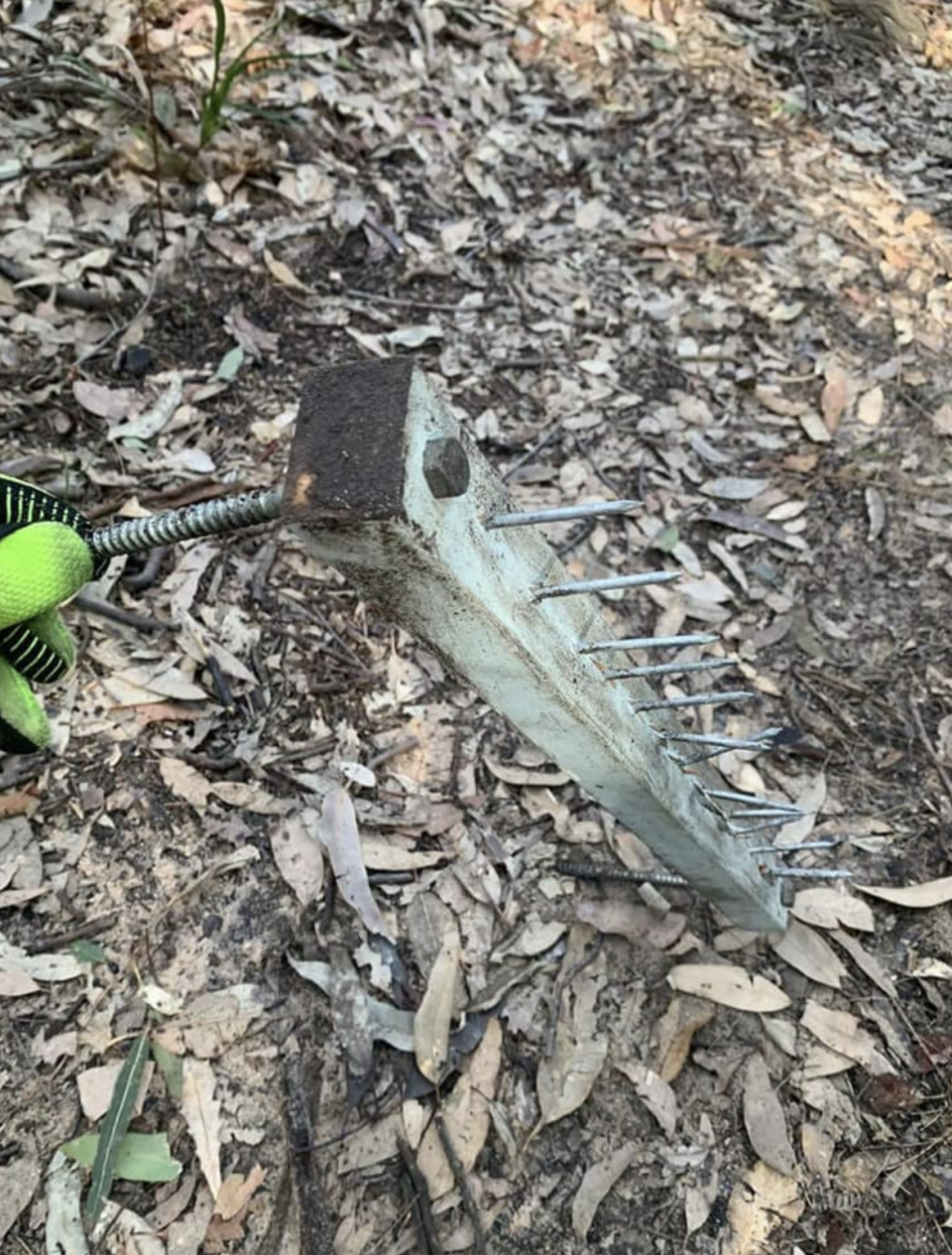 Mr Uzelac said the nails would have caused serious injury to anyone who accidentally stood on it. Source: Scott Uzelac