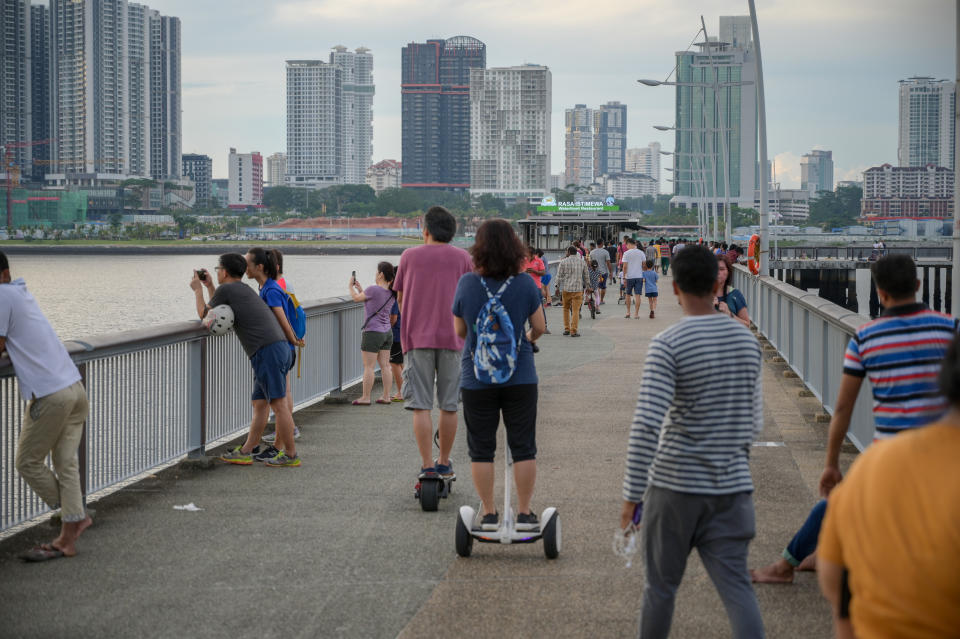 The jetty at Woodlands Waterfront Park with a view of Johor Bahru town. (Yahoo News Singapore file photo)