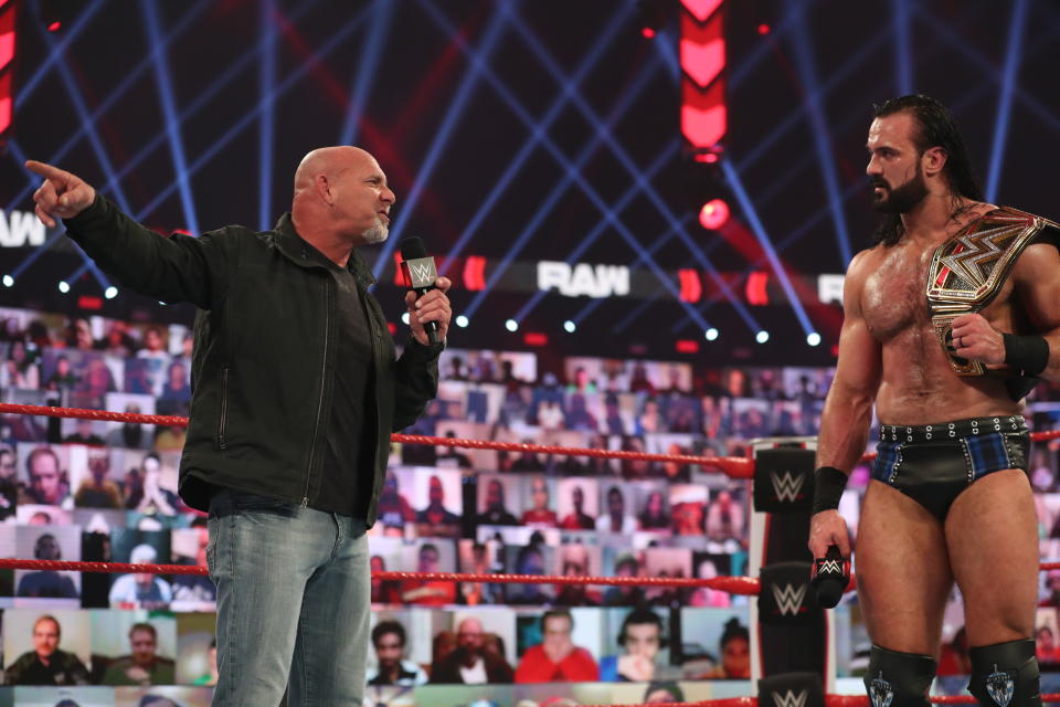 Goldberg and WWE champion Drew McIntyre trade words on an episode of 'Monday Night Raw.'