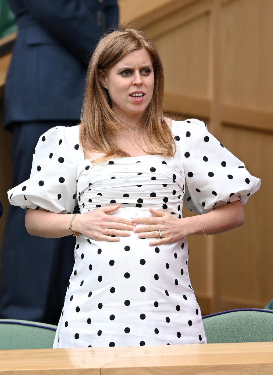 LONDON, ENGLAND - JULY 08: Princess Beatrice of York attends day 10 of the Wimbledon Tennis Championships at the All England Lawn Tennis and Croquet Club on July 08, 2021 in London, England. (Photo by Karwai Tang/WireImage)