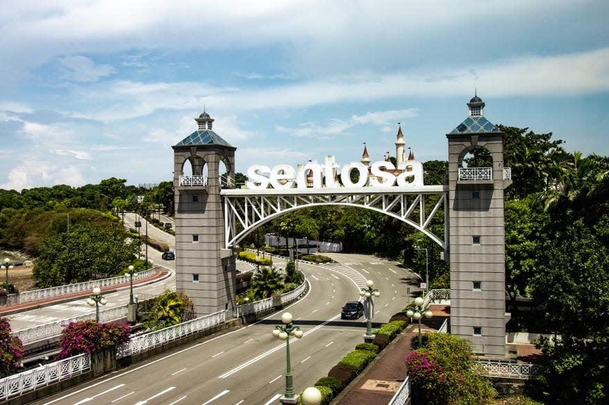 A view of the welcome sign on Sentosa Island.